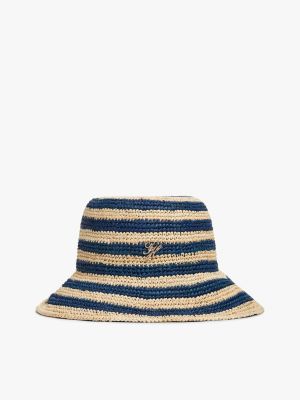 cappello a secchiello in rafia a righe blue da donne tommy hilfiger