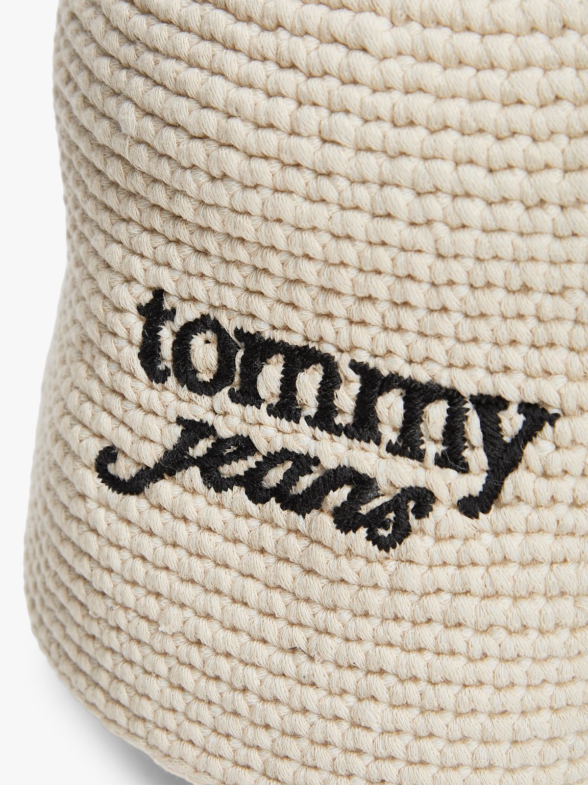 Crochet Logo Embroidery Bucket Hat — Beige