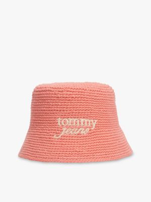 cappello a secchiello all'uncinetto con logo pink da donne tommy jeans