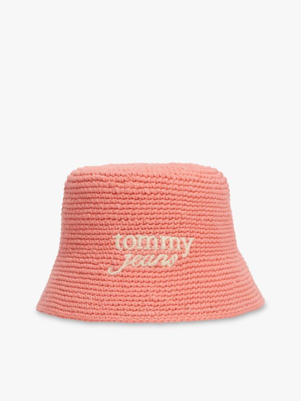 Crochet Logo Embroidery Bucket Hat — Pink