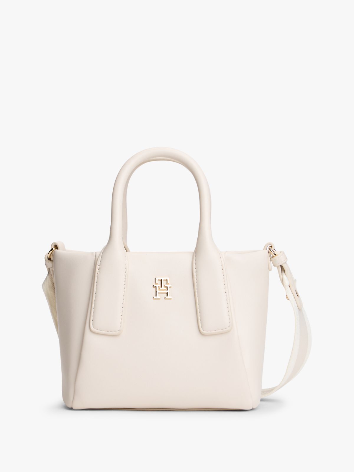 Essential Metallic Logo Crossbody Tote Bag — Beige