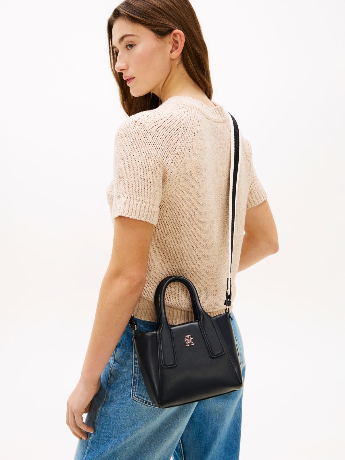 Essential Metallic Logo Crossbody Tote Bag — Black