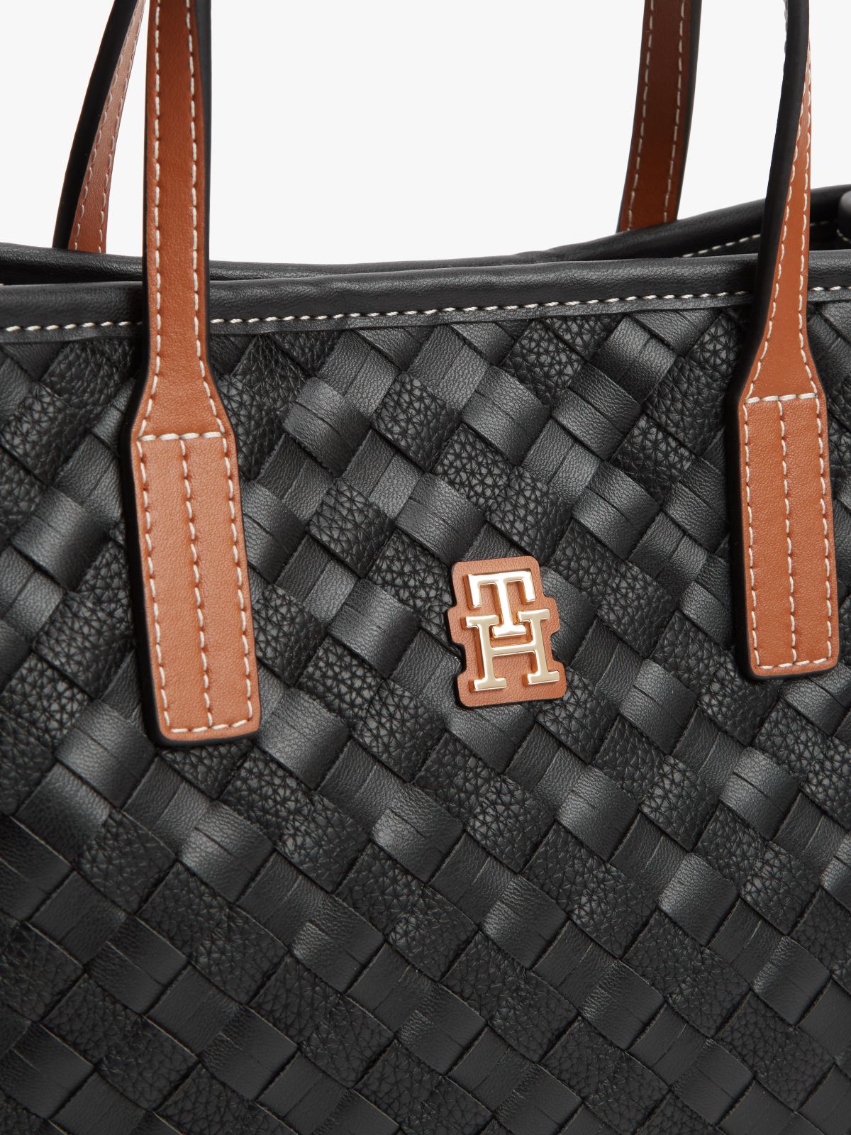 City Woven Crossbody Tote Bag — Black