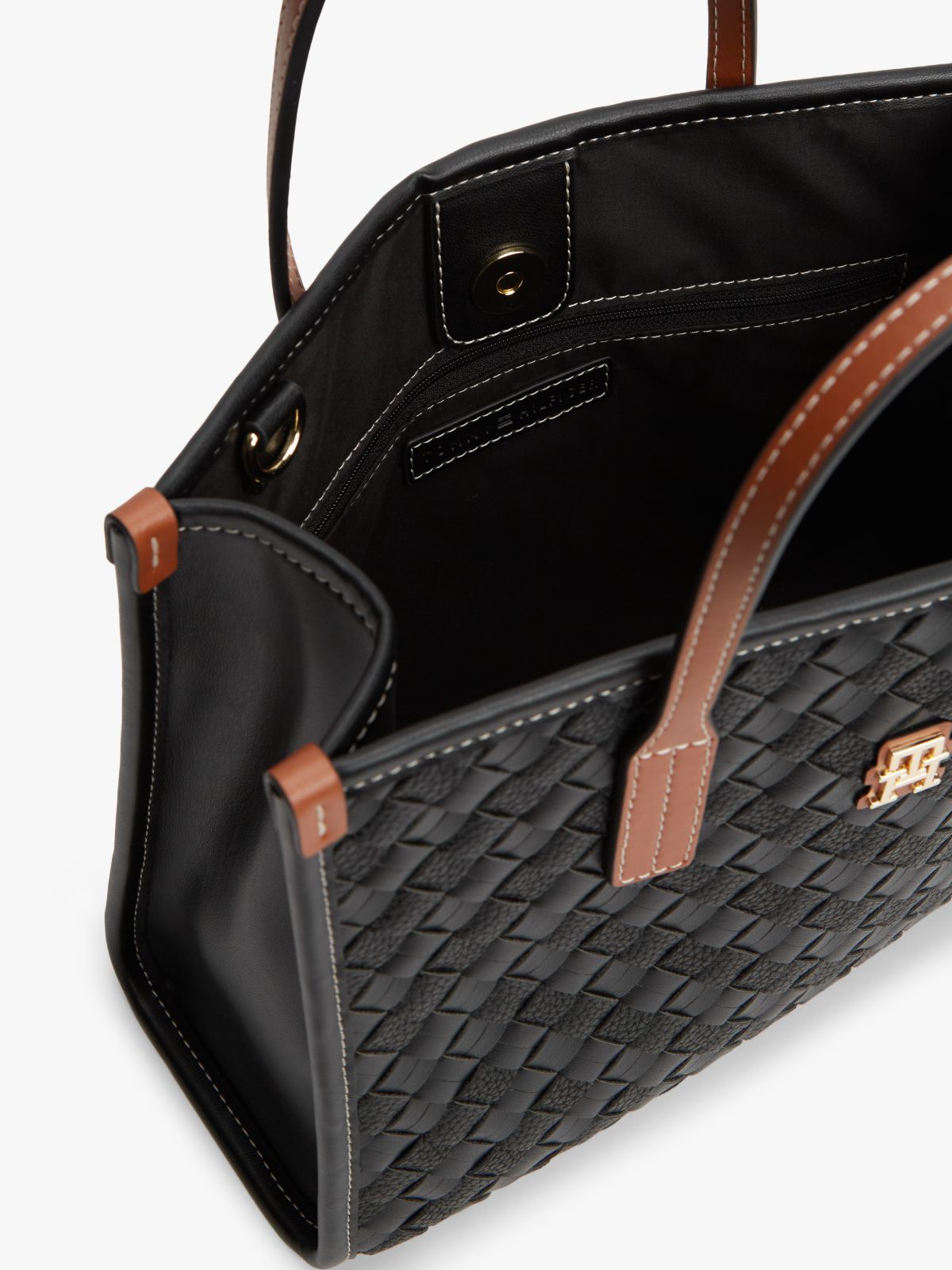 City Woven Crossbody Tote Bag — Black