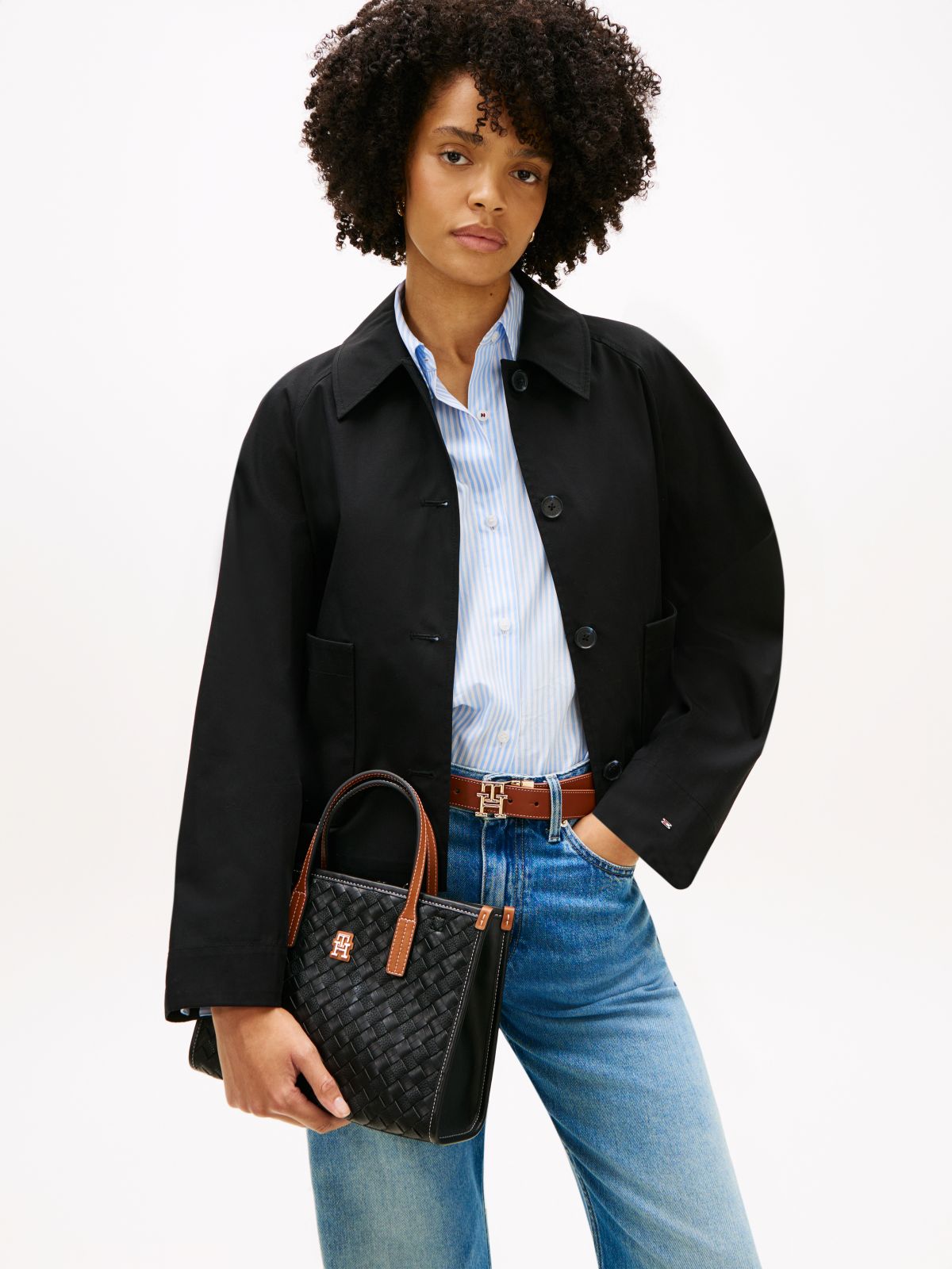 City Woven Crossbody Tote Bag — Black