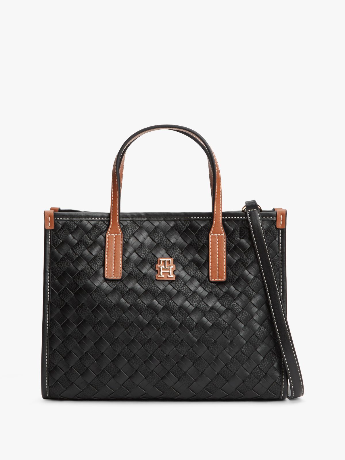 City Woven Crossbody Tote Bag — Black