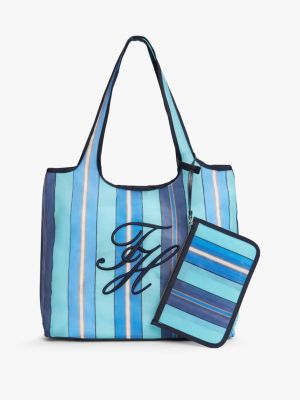 blue mesh beach tote bag with pouch for women tommy hilfiger