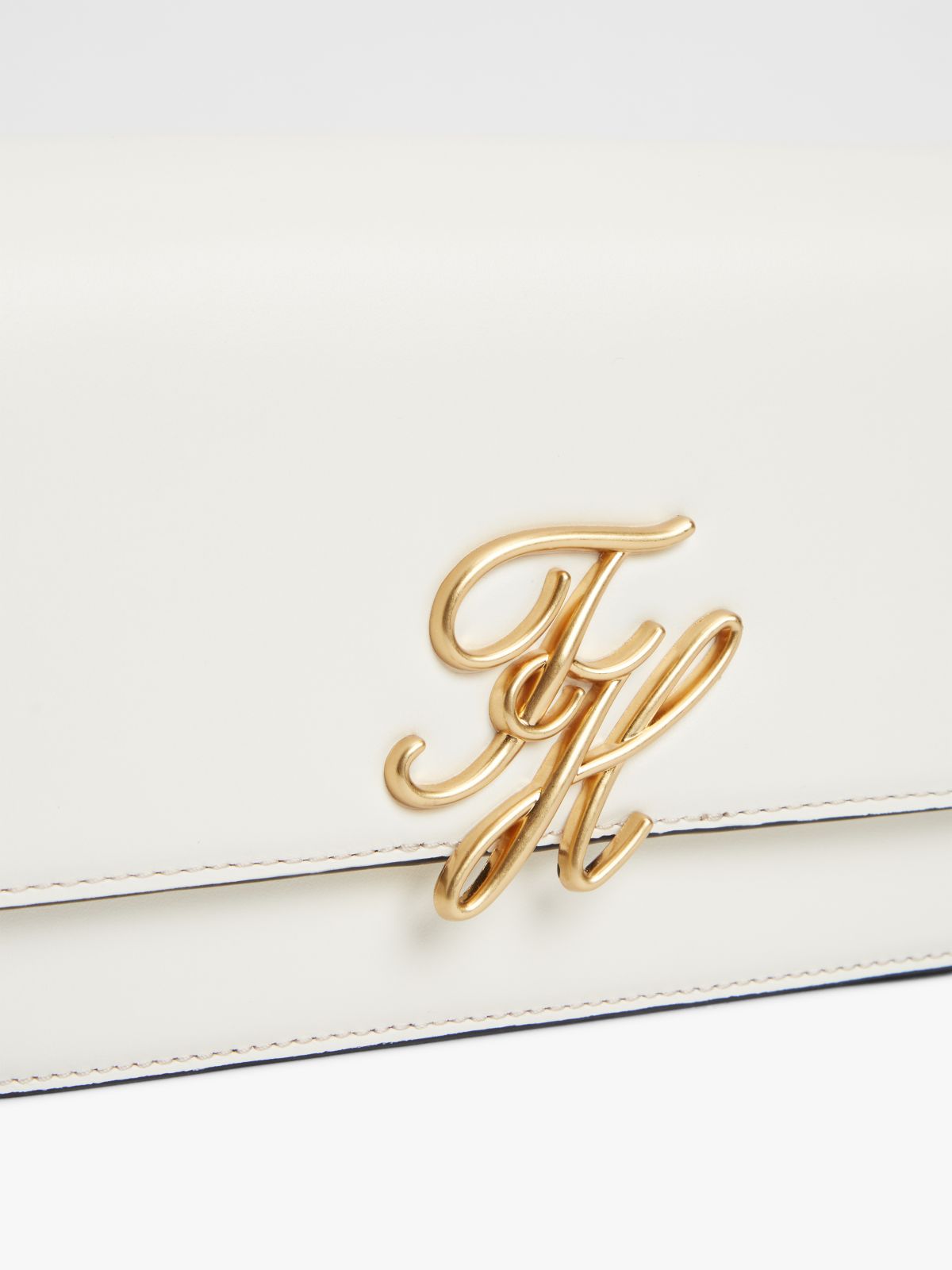 Logo Flap Leather Crossbody Bag — Beige