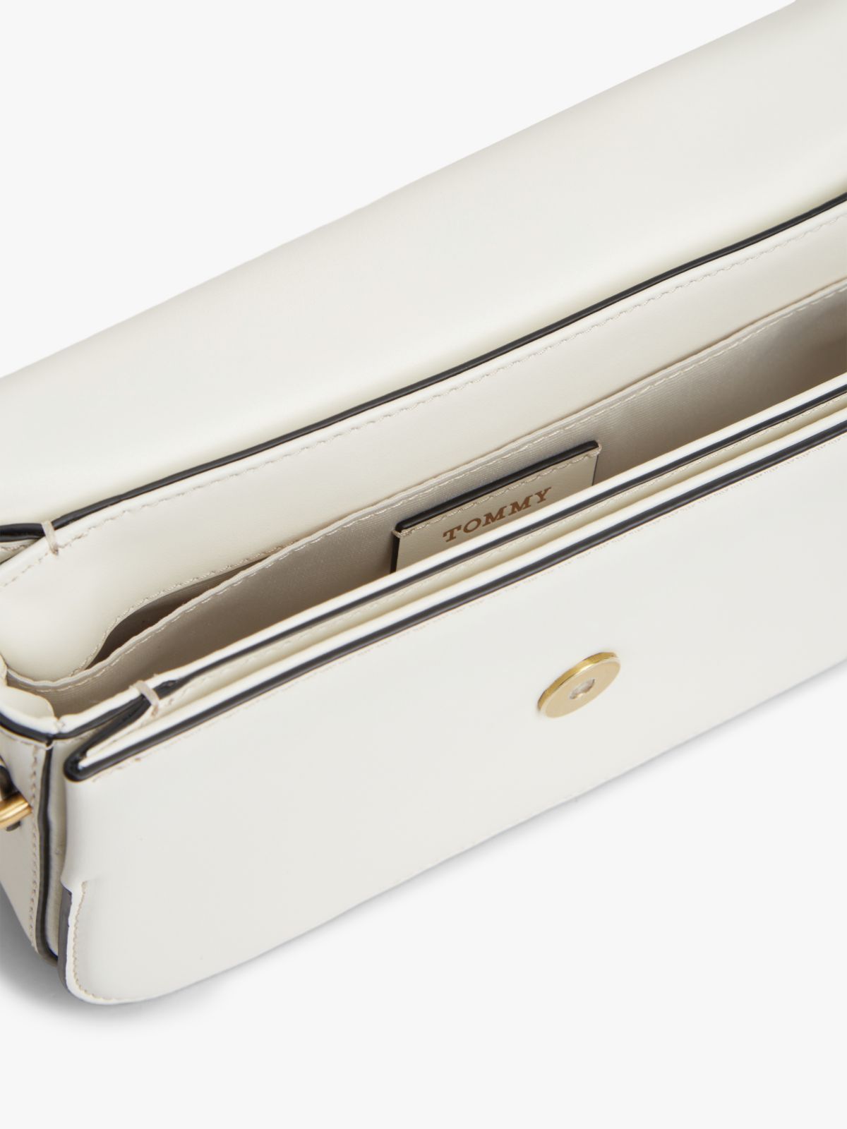 Logo Flap Leather Crossbody Bag — Beige
