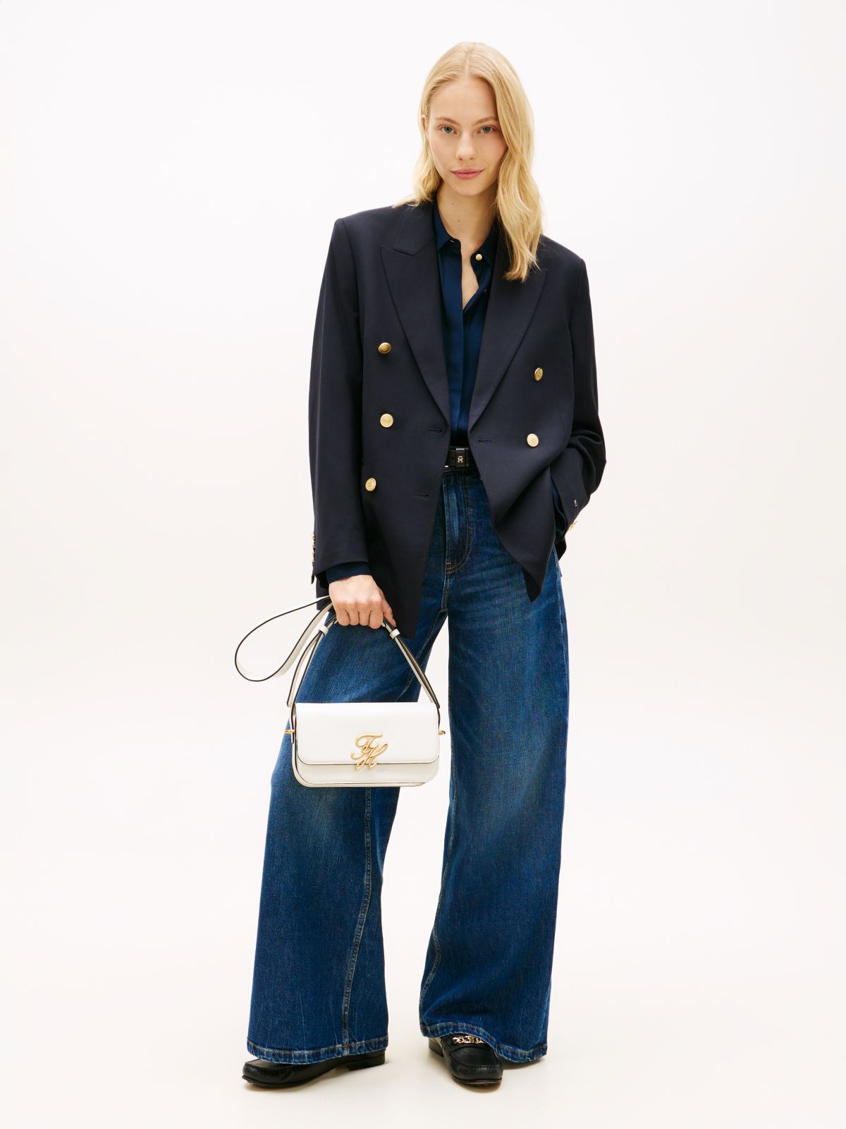 Logo Flap Leather Crossbody Bag — Beige