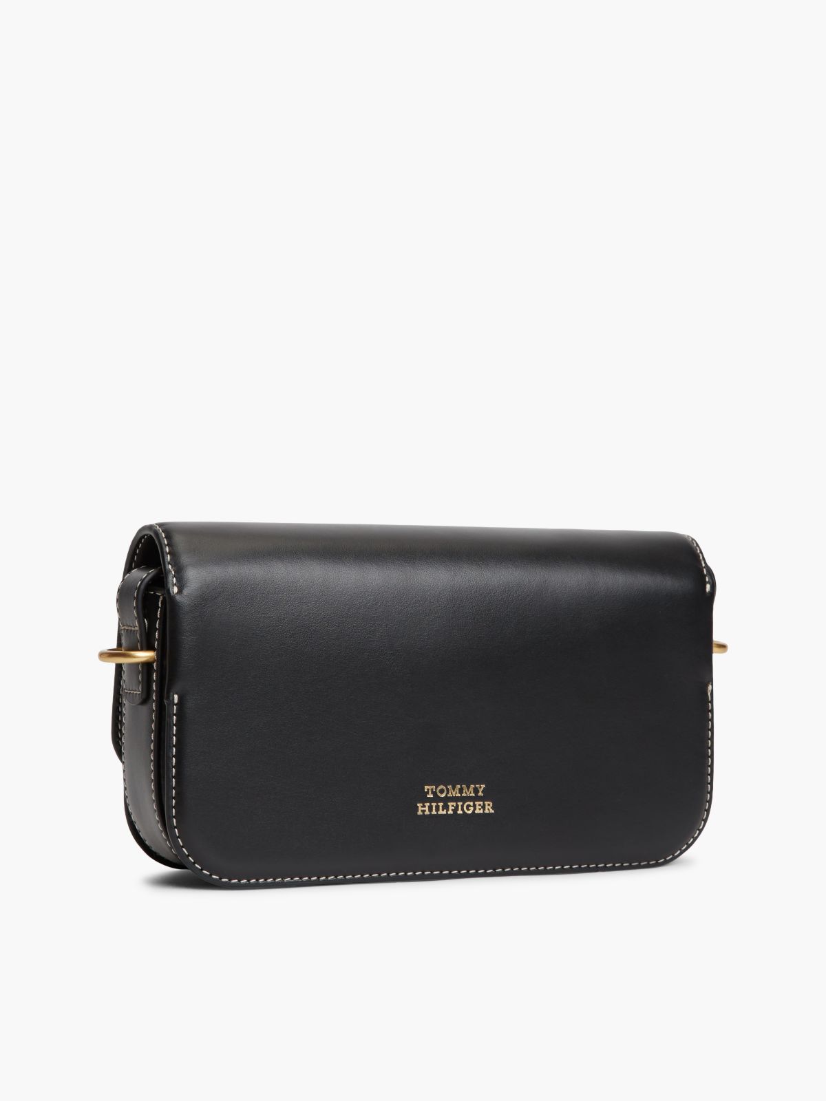 Logo Flap Leather Crossbody Bag — Black