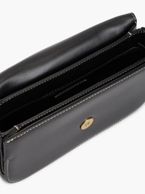 schwarz crossbody-ledertasche mit klappe und logo für damen - tommy hilfiger