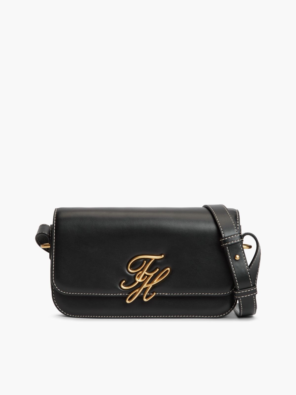 Logo Flap Leather Crossbody Bag — Black