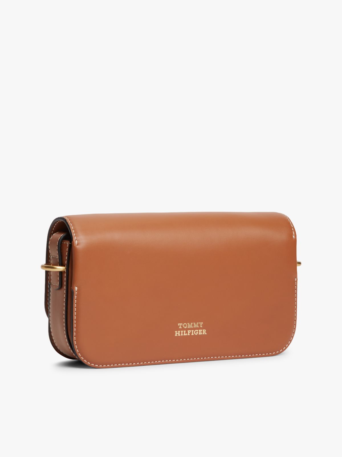 Logo Flap Leather Crossbody Bag — Brown