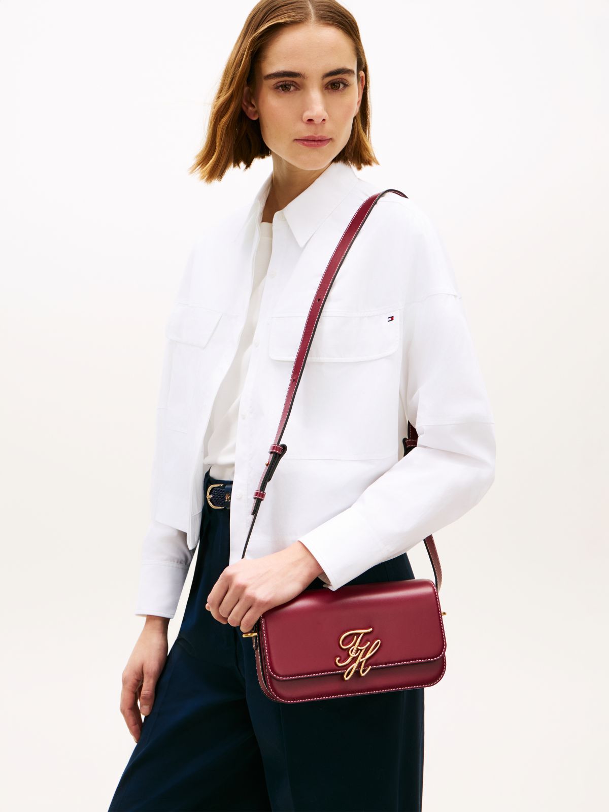 Logo Flap Leather Crossbody Bag — Brown