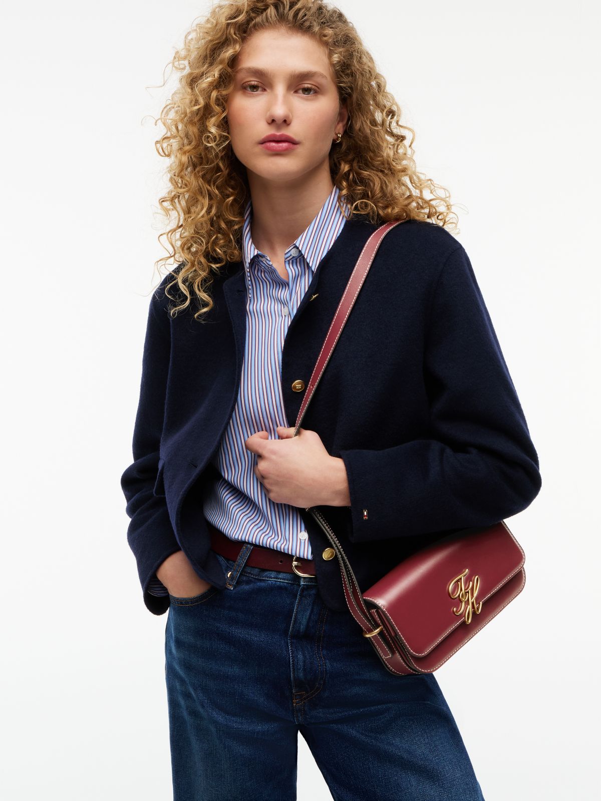 Logo Flap Leather Crossbody Bag — Red