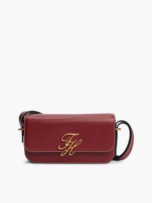 red skórzana torebka crossbody z klapką z logo dla kobiety - tommy hilfiger