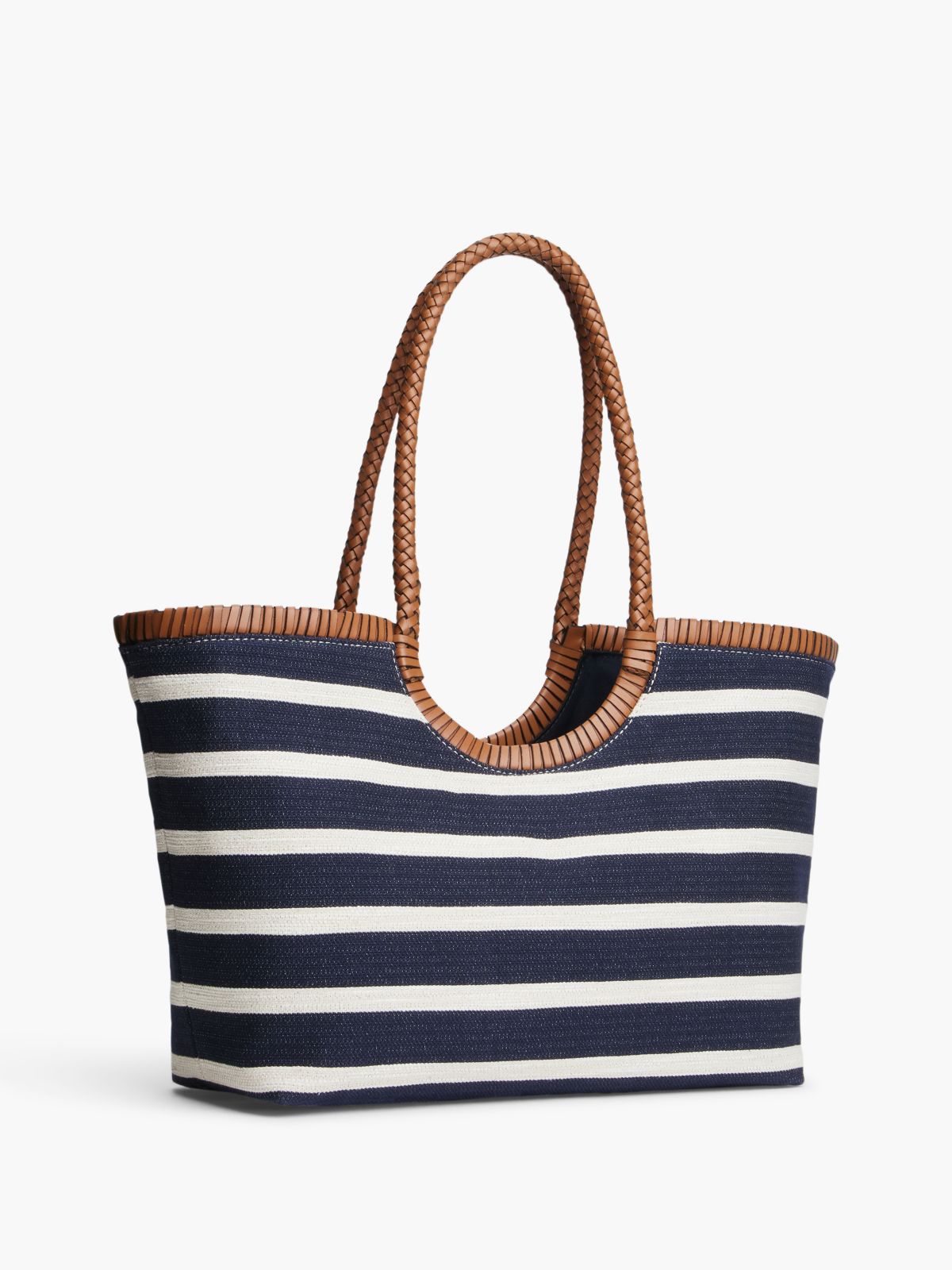 Stripe Textured Logo Tote Bag — Blue