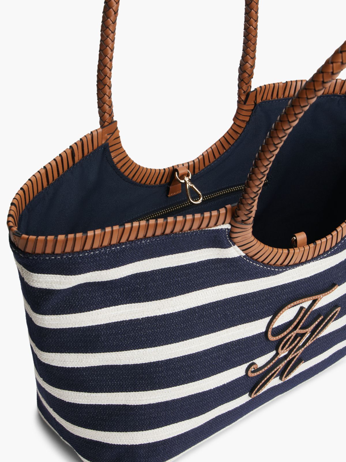 Stripe Textured Logo Tote Bag — Blue