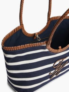Stripe Textured Logo Tote Bag — Blue 4