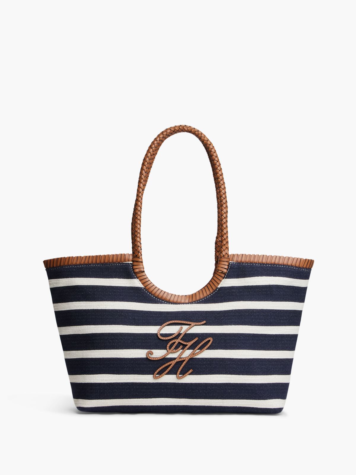 Stripe Textured Logo Tote Bag — Blue