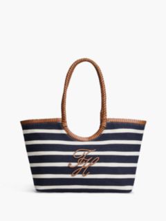 Stripe Textured Logo Tote Bag — Blue 1