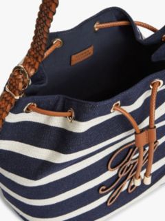 Stripe Logo Adjustable Bucket Bag — Blue 4