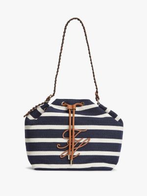 borsa a secchiello regolabile a righe blue da donne tommy hilfiger