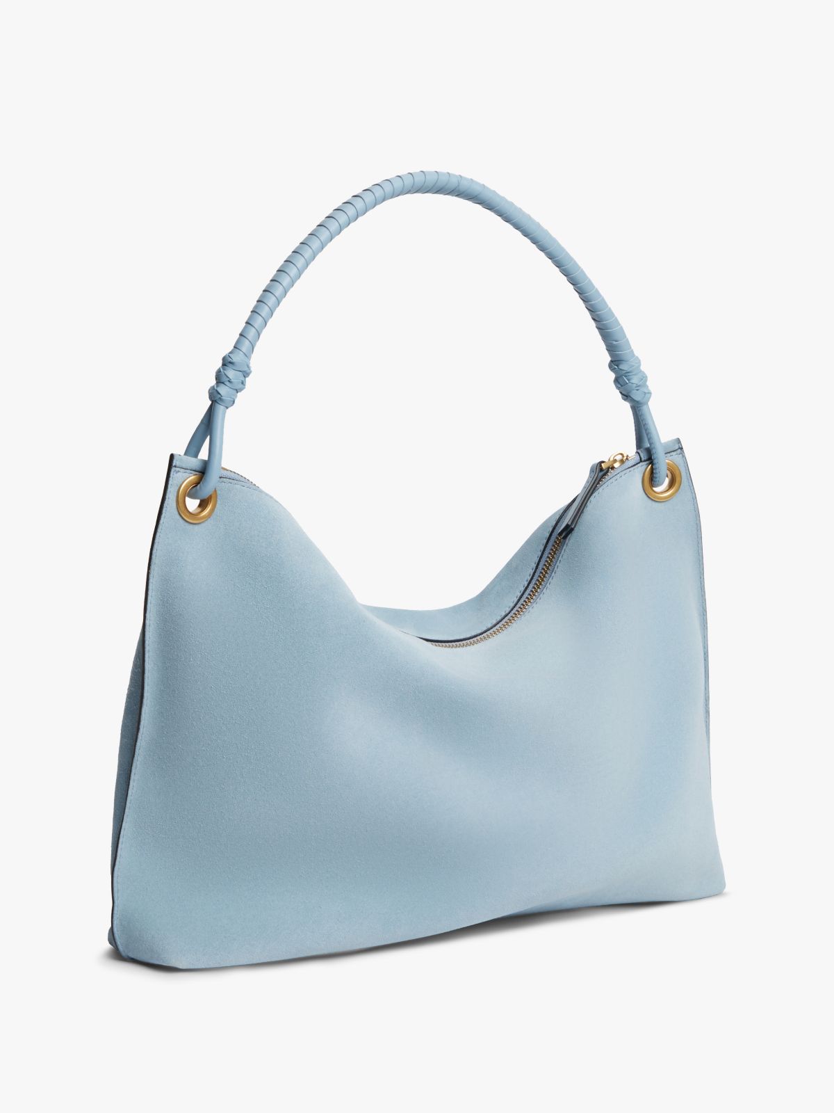 Suede Tassel Logo Shoulder Bag — Blue