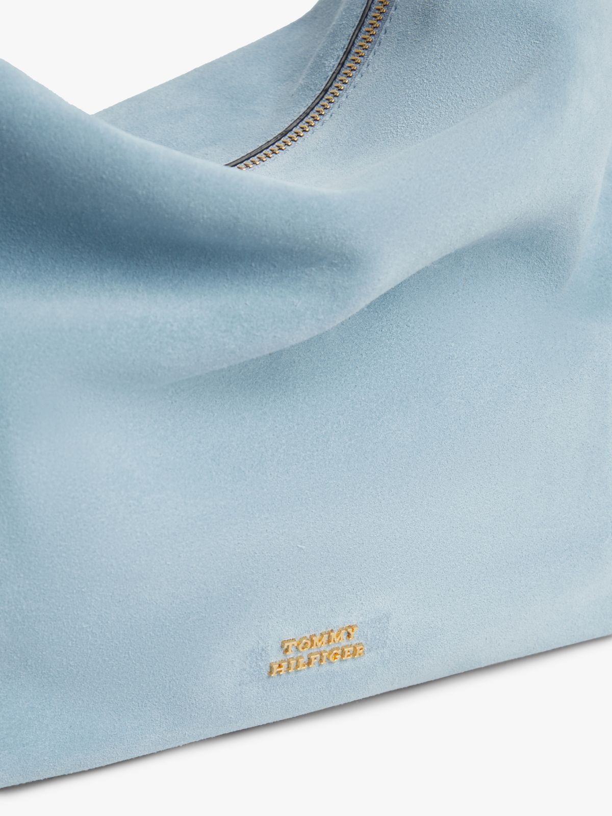 Suede Tassel Logo Shoulder Bag — Blue