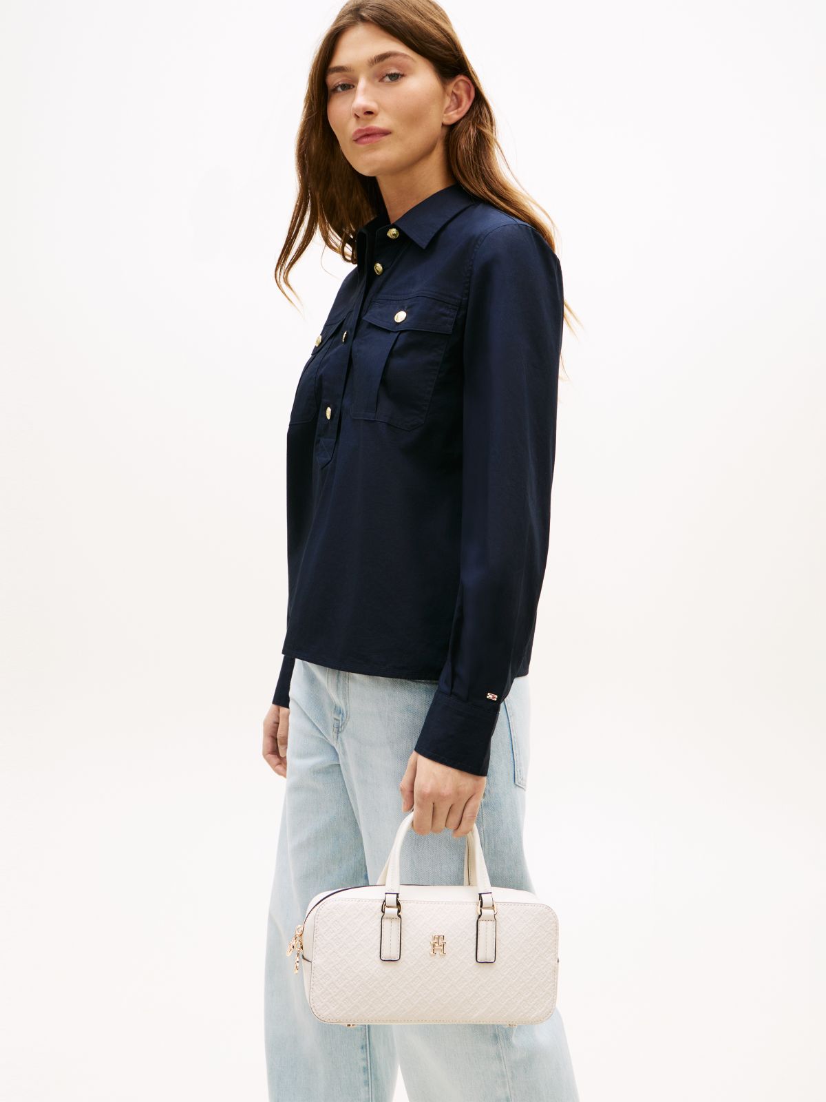 TH Monogram Crossbody Bag — Beige