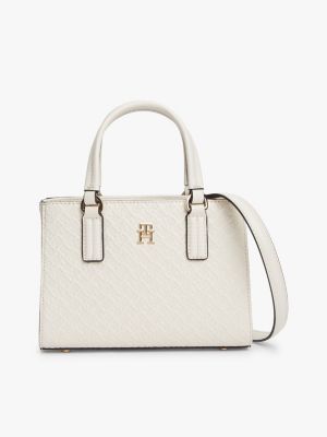 beige crossbody-tote-bag mit th-monogramm für damen - tommy hilfiger