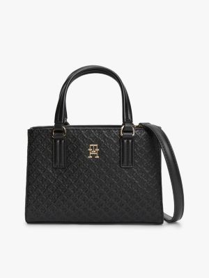 black crossbody-tote-bag mit th-monogramm für damen - tommy hilfiger