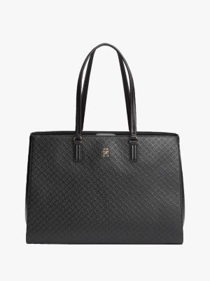 black torba z wytłoczonym monogramem th dla kobiety - tommy hilfiger