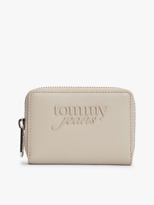 portafoglio essential con logo e zip beige da donne tommy jeans