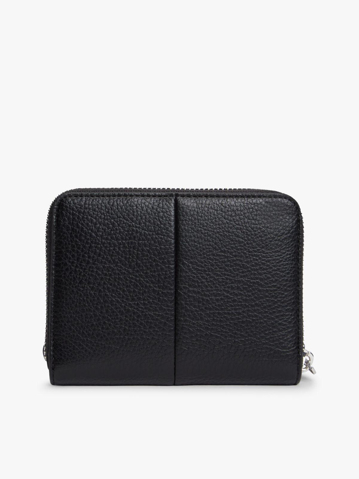 Wrist Strap Metal Logo Zip-Around Wallet — Black