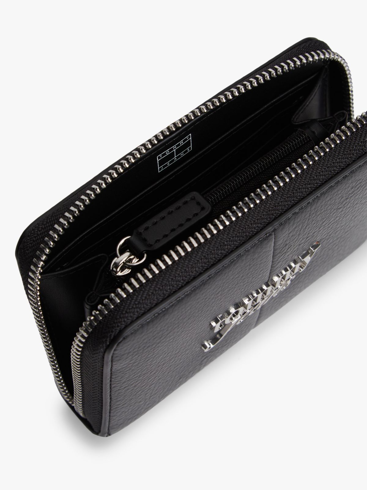 Wrist Strap Metal Logo Zip-Around Wallet — Black
