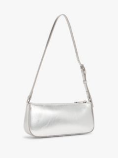 Textured Logo Metallic Shoulder Bag — Grey 2