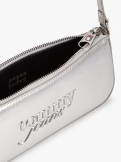 Textured Logo Metallic Shoulder Bag — Grey 4