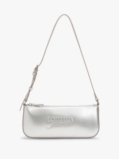 Textured Logo Metallic Shoulder Bag — Grey 1