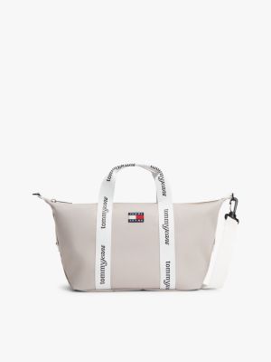 beige essential crossbody-tote-bag mit logomuster für damen - tommy jeans