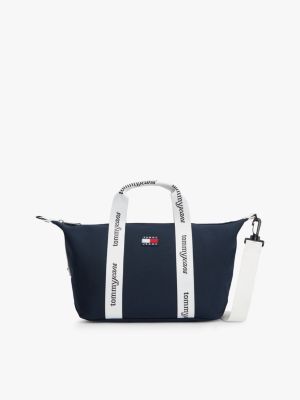 blue essential crossbody-tote-bag mit logomuster für damen - tommy jeans
