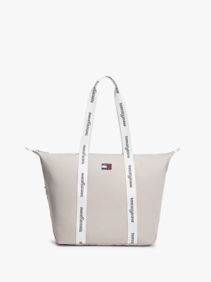 beige essential repeat logo tote bag for women tommy jeans