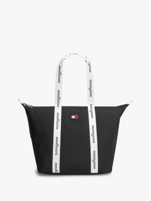 black essential repeat logo tote bag for women tommy jeans