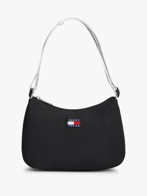 black essential repeat logo shoulder bag for women tommy jeans