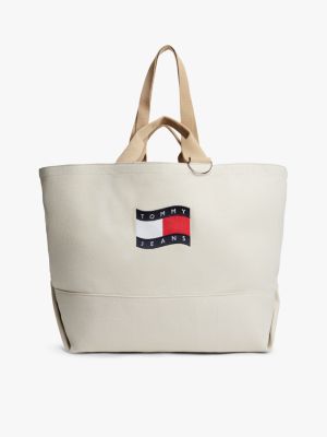beige wavy flag canvas tote bag for women tommy jeans