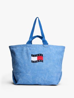 blue wavy flag canvas tote bag for women tommy jeans