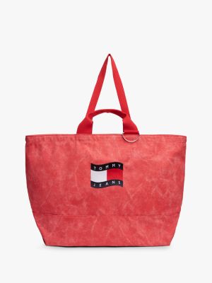 red wavy flag canvas tote bag for women tommy jeans