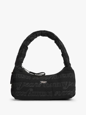 borsa con logo ricamato ripetuto black da donne tommy jeans