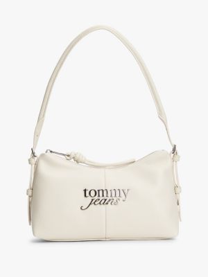 borsa a spalla con logo metallizzato beige da donne tommy jeans